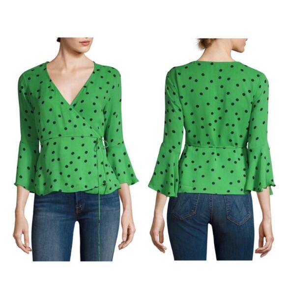 Ganni wrap green polka dot blouse - Picture 2 of 6